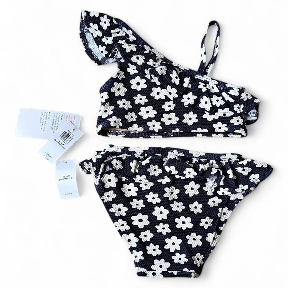 Old Navy Baby Girl 2-Piece Floral Ruffle Bikini Swimsuit Size 12–18 Months